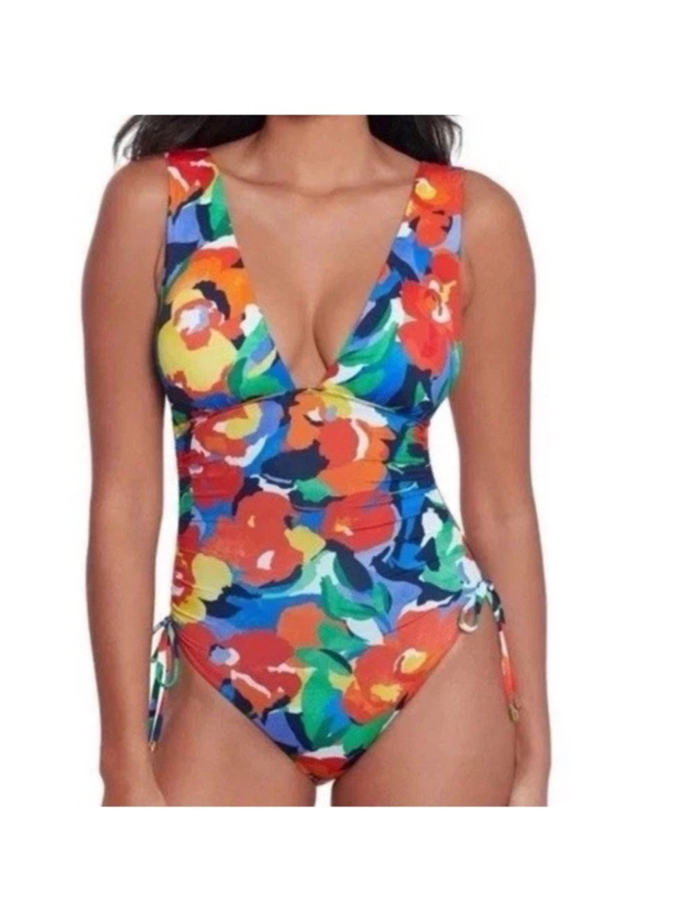 Lauren Ralph Lauren Women's Shirred Plunge-Neck One-Piece
Swimsuit SZ16 Resort